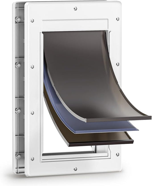 3-Flap Dog Door, Doggy Door, Doggie Door, Cat Door for Install in Interior and Exterior Doors, Insulation Flap, 2 Magnetic Flaps, Closing Panel, Never Rust, for Pets Up to 45lb