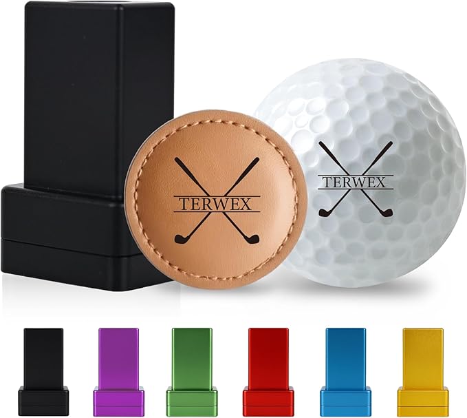 Custom Golf Ball Stamp | Self-Inking Golf Stamp with Magnetic Leather Golf Ball Marker Set | Quick-Dry Permanent Golf Balls Marking Tool | Golf Accessories Birthday for Men Dad