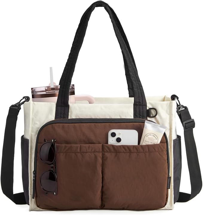 BAGSMART Small Tote Bag for Women, 13'' Laptop Canvas Work Bag with Zipper | 30oz/40oz Tumble & 11 Pockets Travel Tote, Teachers/Nurses, Lightweight Canvas or Water-Resistant Puffer Taslon Crossbody Bag