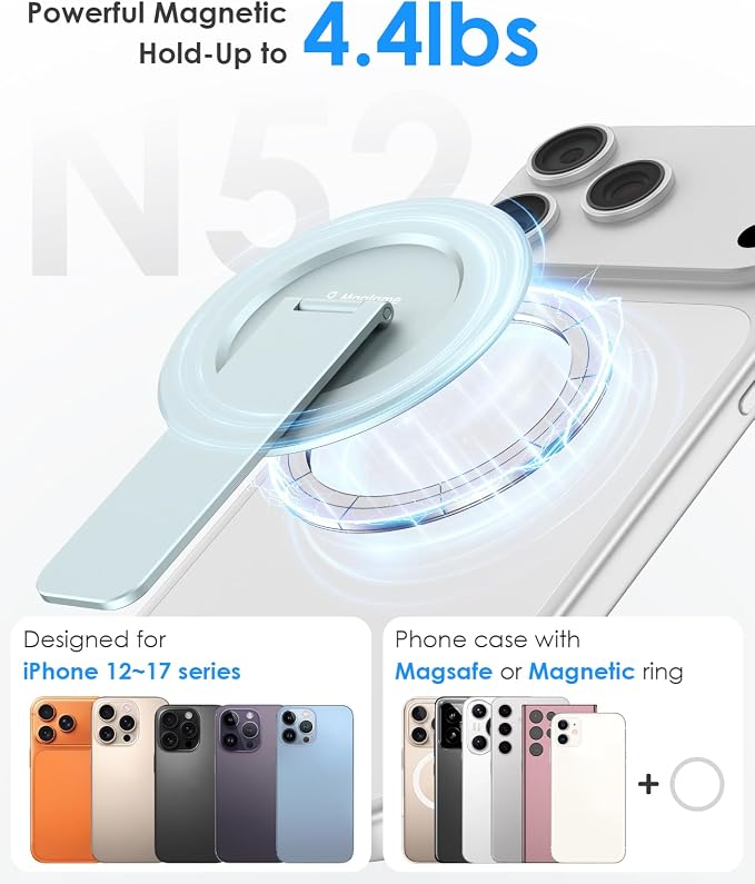 Magnetic Phone Stand for Magsafe, Ultra-Slim Snap-on Phone Holder Kickstand,180�� Adjustable Angle Damping Design Cellphone Grip, Blue