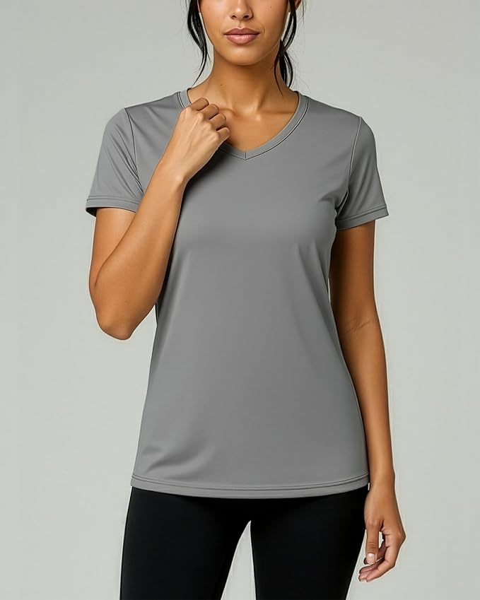 5 Pack Women's Dry Fit V Neck Workout Tops T Shirts Athletic Gym Yoga Tees | Available In Plus Size, Cooling Moisture-Wicking, Short Sleeve, Quick-Dry, Fitness, Stretch, Exercise, Running, Hiking