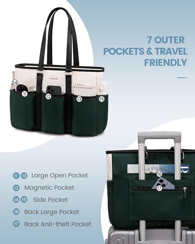 LOVEVOOK Tote Bag for Women Work, Nurse Laptop Bag for Women, Utility Everything Tote For Work/Travel/College/Daily, Professional Computer Purse Large Handbag With Multi Pockets