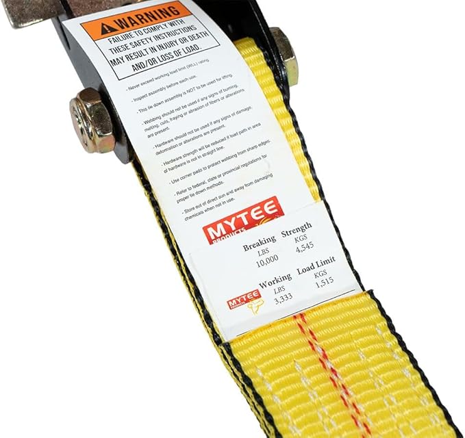 Mytee Products 10 Pack 2" x27' Yellow Ratchet Strap with J Hooks- 10,000 Lbs Breaking Strength Heavy Duty Tie Down Large Bar Handle and Cargo Straps with Wire Hooks for Flatbed, Truck, Trailers Pickup