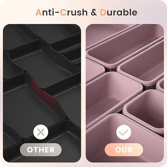 【Military Grade】A-LuGei Drawer Organizer,【】Makeup organizer,【Holds 177 Items】Bathroom Organizers and Storage,Organization and Storage,Desk Drawer Organizer for Vanity【Lilac】