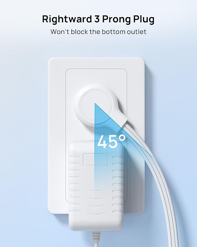 TROND Short Flat Extension Cord 1.5ft - Right Angled Flat Plug Power Strip, ETL Listed, 3 Plug Extension Outlets, Three Prong, SPT 16/3 Gauge, 13A, Small for Indoor Home Office Cruise Travel, White
