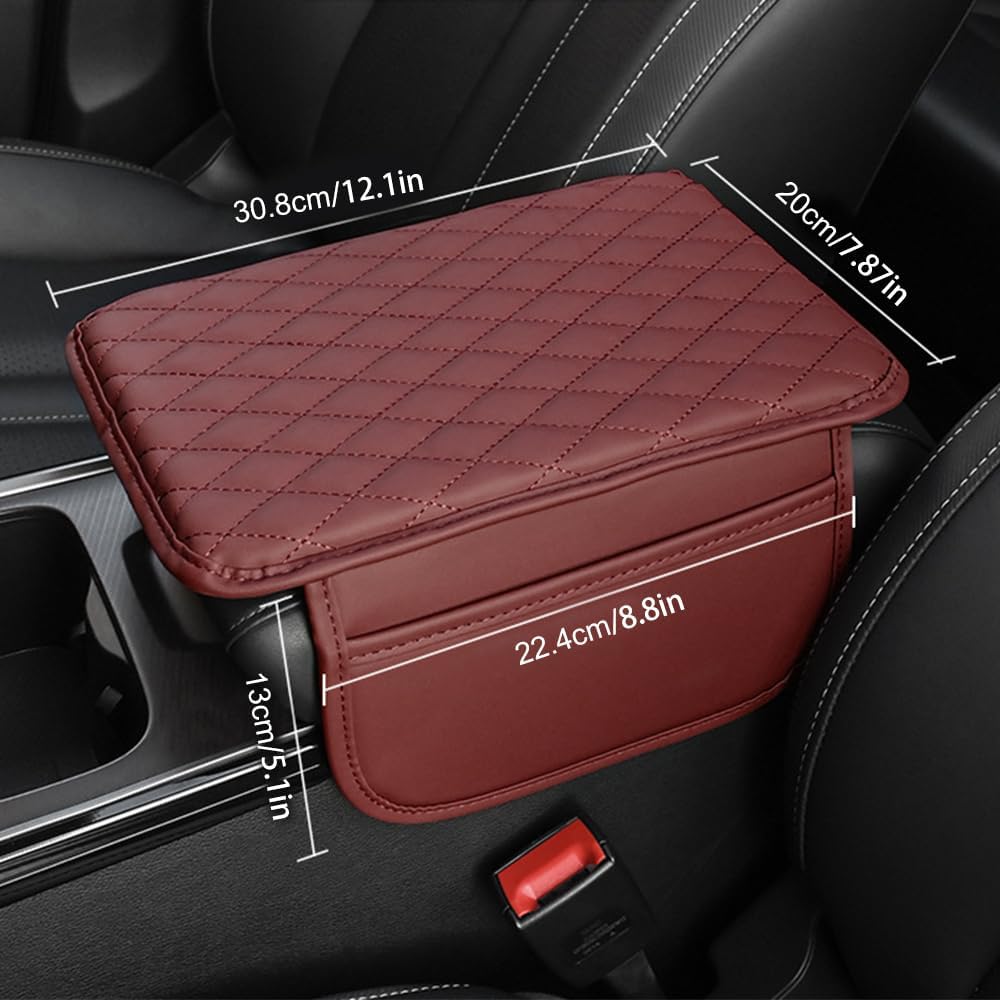 Memory Cotton Leather Car Armrest Box Pad, 2025 New Universal Style Memory Cotton Car Armrest Box Pad, Upgrade Vehicle Seat Box Cushion Protector for SUV Truck (Light Brown)
