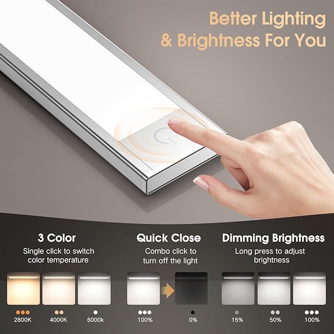 VST 72 LEDs Motion Sensor Lights Indoor 3 Color Temps, Dimmable Under Cabinet Lighting, 1800mAh Rechargeable Step Light, Cordless Night Light for Stair, Wardrobe, Kitchen 2 Pack