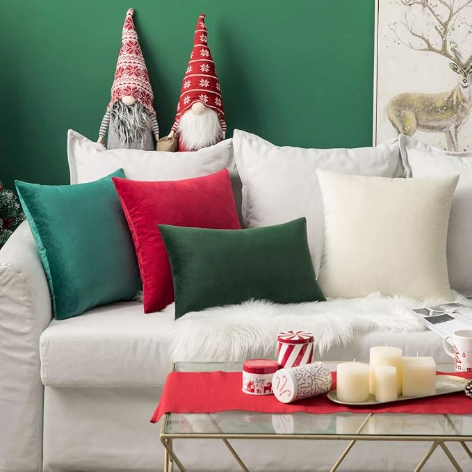 MIULEE 24x24 Inch Pack of 2 Euro Velvet Throw Pillow Covers Red | Soft Solid Decorative Euro Sham, Modern Luxury Home Decor, for King Bed Sofa Couch Bedroom Livingroom