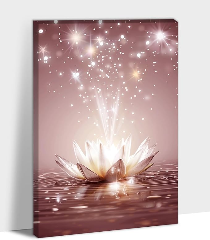 Zen White Lotus Flower Canvas Wall Art, Water Lily Bloom Picture, Lotus Flower Canvas Art Print, Calm Relax Poster, Meditation Spiritual Zen Flower Print for Yoga Spa Spiritual Room 18x24 inch