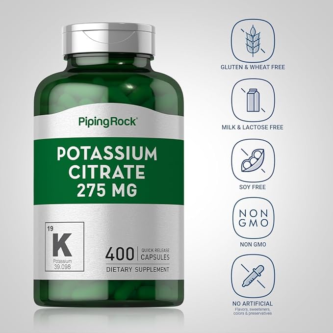 Piping Rock Potassium Citrate Supplement | 275 mg | 400 Capsules | Non-GMO, Gluten Free
