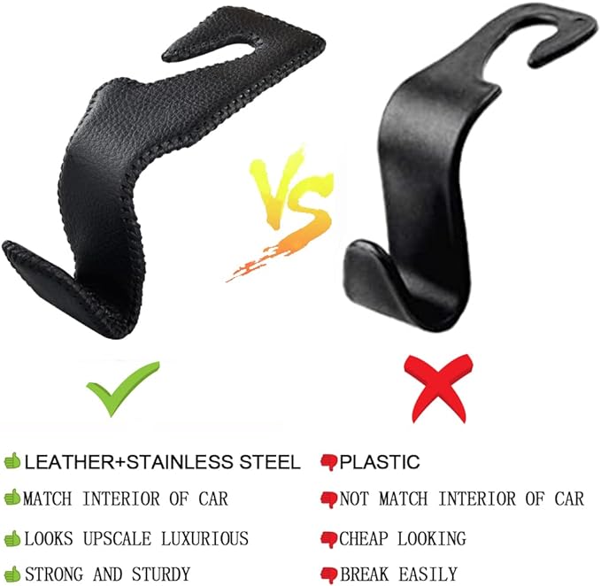 Car Hooks Universal Car Vehicle Back Seat Headrest Hanger Holder Hook Microfiber Leather & Stainless Steel for Bag Purse Cloth Drink Grocery (Brown)