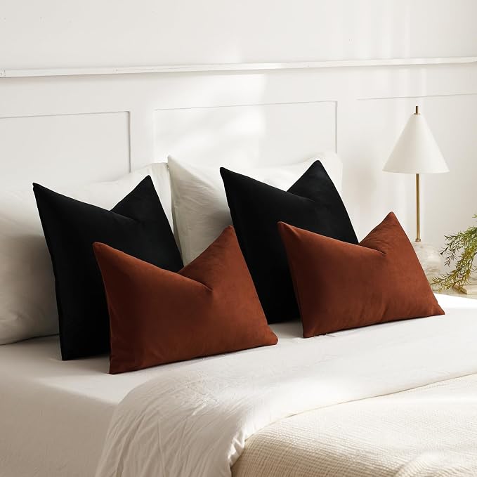 Throw Pillow Covers 18x18 Black: Pack of 2 Cozy Soft Velvet Square Modern Luxury Decorative Throw Pillow Cases for Sofa Couch Living Room Bed Home Decor