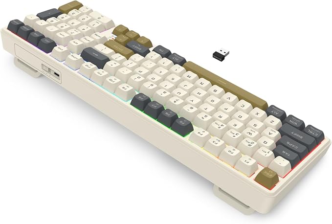 Redragon K528 Wireless Gaming Keyboard Bluetooth Computer Keyboards Creamy Cute with Number Pad RGB Backlit Tri-Mode BT/2.4GHz/USB-C, 4000mAh Battery for Win/MAC- Dusty Olive