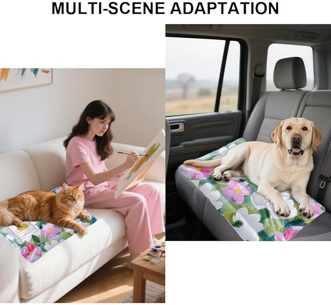 White Pink Floral Dog Beds Dog Cute Bed Mat Pet Padding Crate Pad Washable Non-Slip Medium Crate Bed Rectangular Mat Pillow Indoor Outdoor 36X24 Inch