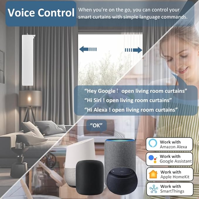 Matter over WiFi Smart Curtain Motor with Retractable Track, 2.5N.m High Torque Automatic Drapery Opener, Compatible with HomeKit, Alexa, Google Home (1.8-3 meters (70.8-118.1 inches) Adjustable)