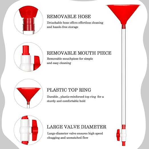 2 Set Beer Bong Tube and Funnel with Valve, 5.9 ft Kink Free Hose Drinking Funnel with 8 Interchangeable Mouthpieces 2 Shotgun Keychain Tool Bottle Opener for Christmas Bachelor Party