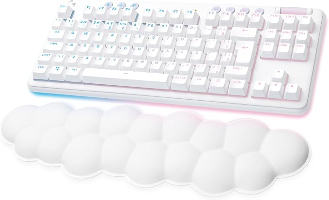 Logitech G715 Wireless Mechanical Gaming Keyboard - White Mist | LIGHTSYNC RGB, Lightspeed wireless, mechanical linear switches, keyboard palm rest, PC/Mac compatible