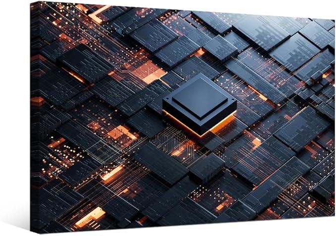 LSIUHWUWI Wall Art for Living Room Central Computer Processors CPU Canvas Wall Art Electronic PC Technology Canvas Wall Art for Bedroom Artwork Decoration Framed Ready to Hang 16X24 INCH