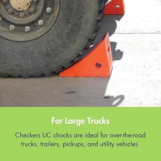 Checkers Roped Pair of Large Wheel Chocks for 32-46" Tires, Heavy Duty Wheel Chock for Semi Trucks, Utility, Tractor Trailer, 70k lb Load Capacity, Made in The USA, Polyurethane, UC1500-6-P