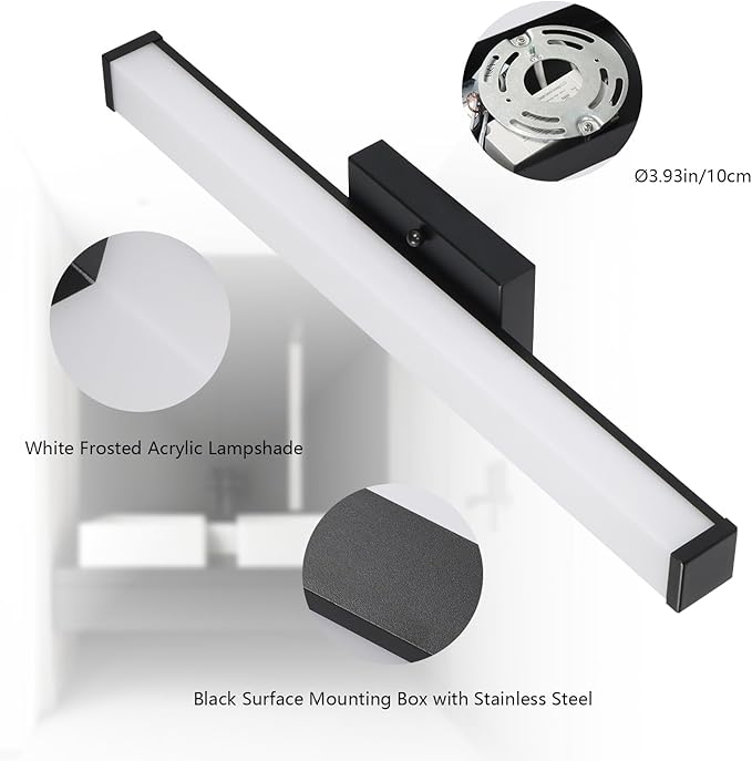 36 Inch LED Bathroom Vanity Light, 24W 3CCT Bathroom Light Fixtures Over Mirror, IP44 Dimmable Black Bath Vanity Lights Bar, ETL Listed