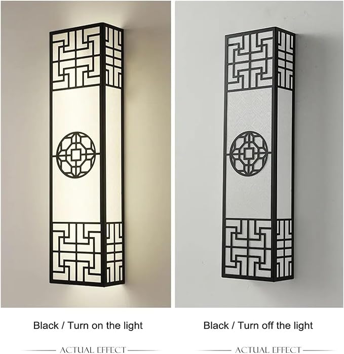 Chinese Style Bedroom Wall Lamp Strip Shaped Zen Background Wall Bedside Lamp Living Room Hallway Stairs Hotel Lighting,Contemporary(Black)