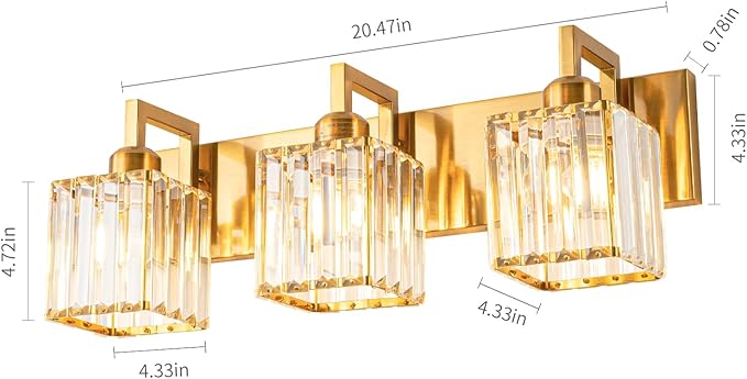 19.5" KnurledBrassWallSconcesSetof2,BronzeBathroomVanityLightFixtureswithWaterRipplesGlassTube,ModernLampforBedroom,LivingRoom,Hallway,Staise,Mirror,Kitchen