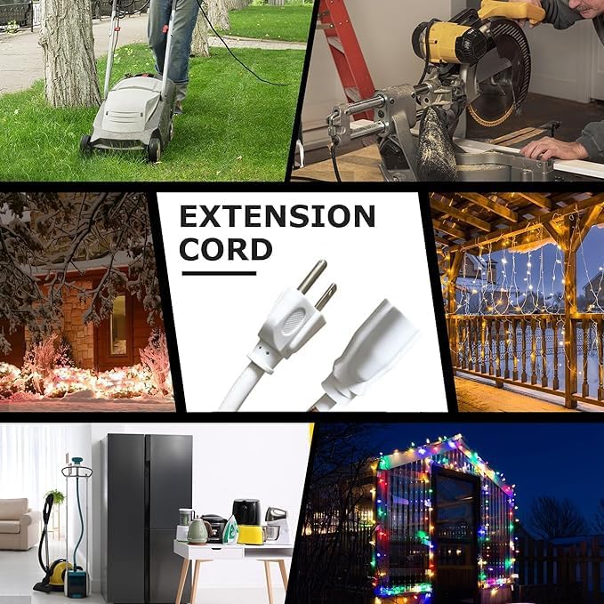 YOJOE Indoor Outdoor Extension Cord, 3 Prong 15A Weatherproof Power Cord, 12 Gauge Heavy Duty 8 ft White Extension Cord for Garage, Garden and Home, 12/3 SJTW UL Listed