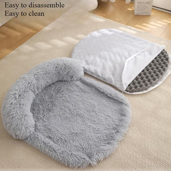 Calming Dog Bed - Fluffy Plush Mat with Removable Washable Cover | Furniture Protector for Large Dogs & Cats(Grey,21.65X15.75X4.33in)