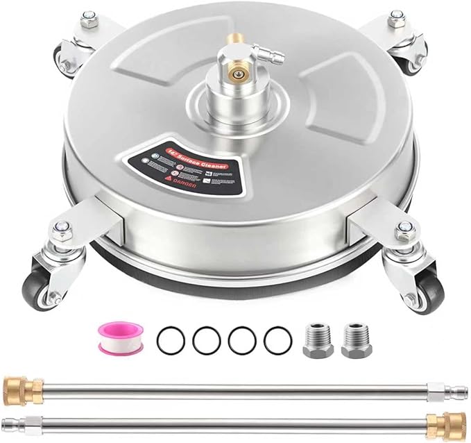 14" Pressure Washer Surface Cleaner with 4 Wheels - Stainless Steel Surface Cleaner for Pressure Washer Attachment for Concrete, Patio, Sidewalk, Deck and Driveways