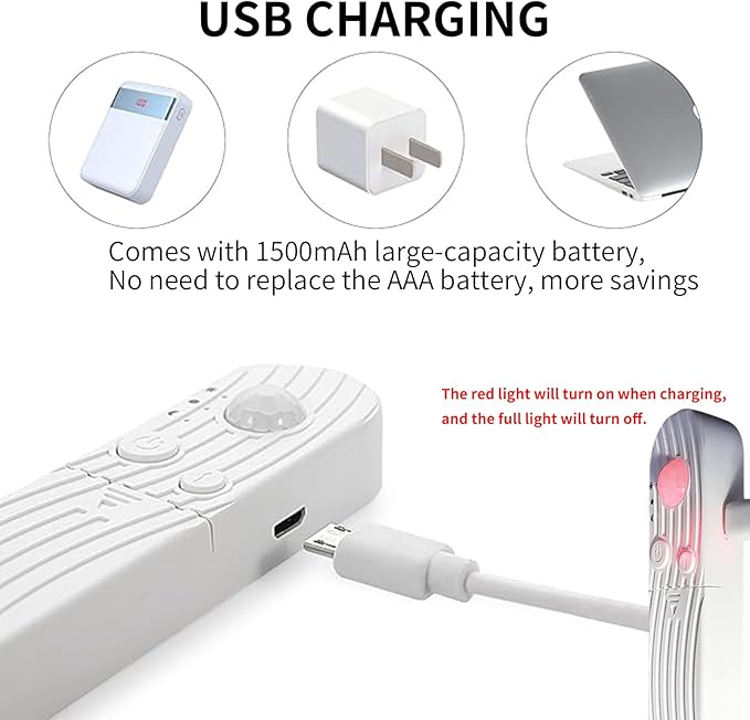 5V Motion Sensor Dimmable USB Rechargeable COB LED Strip Lights,Built-in 1500mAh Battery,Three Modes,9.84FT/3M,Cool White 6500K,320LEDs/M,Night for Closet,Wardrobe,Bed,Stairs,Kitchen