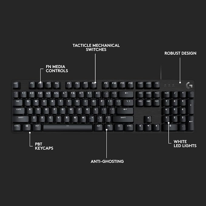 Logitech G413 SE Full-Size Mechanical Gaming Keyboard - Black | Backlit, anti-ghosting, compatible with Windows and macOS, aluminum material