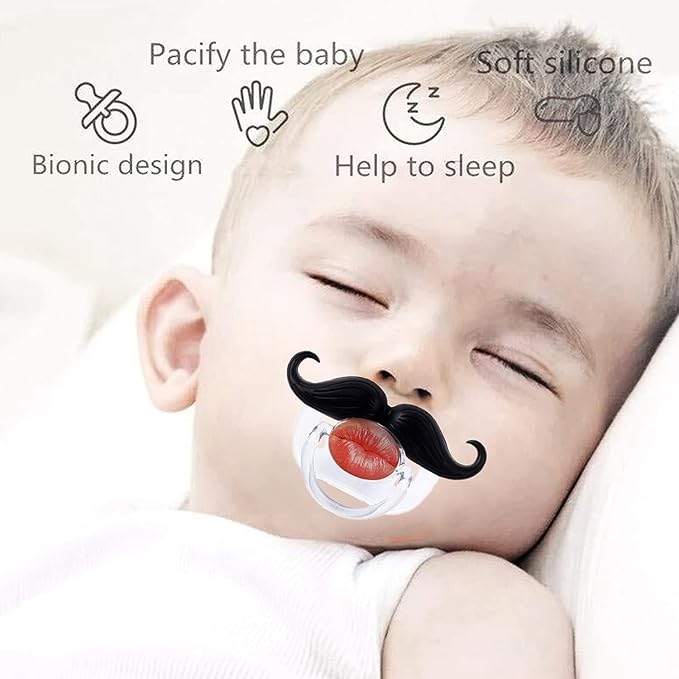 Funny Baby Pacifiers,Mustache Pacifiers 0-18 Months for Babies,Mustache Binky,Gift for Newborns,Infants,Toddlers,Baby Boys,BPA Free(Mustache Pacifiers)