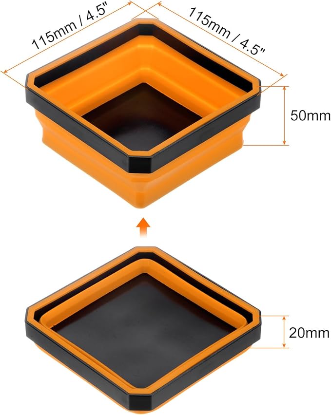 HARFINGTON Collapsible Magnetic Parts Tray Foldable Tool Trays Square Small Metal Parts Organiser for Fixing Screw Bolts Nuts Washers Pins, Orange