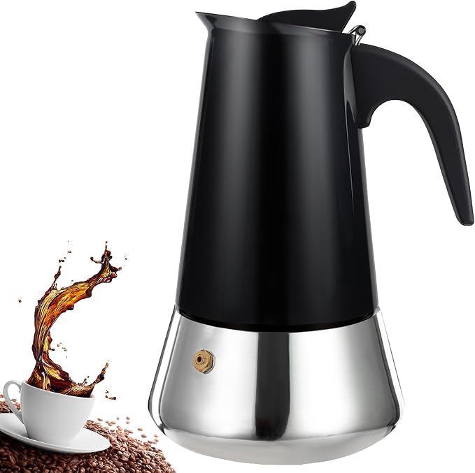 9 Cup Stovetop Espresso Maker Stainless Steel Moka Pot Stove Top Percolator Italian Coffee Makers Capable Mocha Greca Machine Cafe Classic Induction Cookers for Home and Camping 450ml 15oz