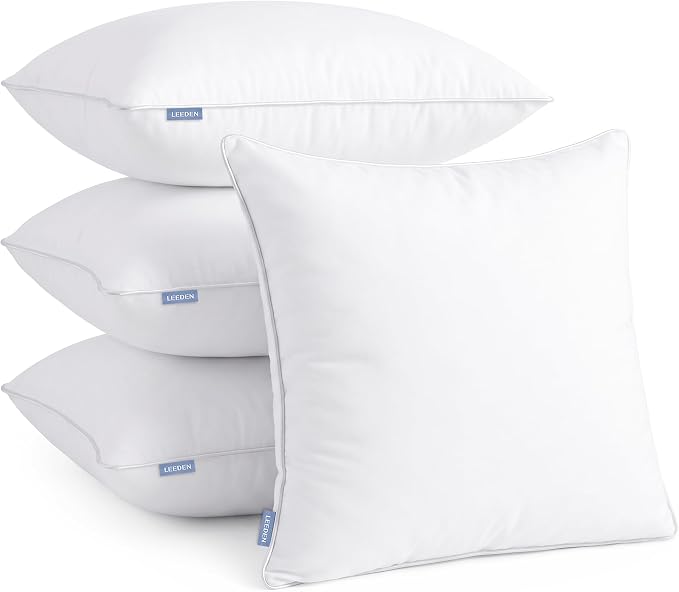 Leeden 20x20 Pillow Inserts Set of 4-20 Inch Fluffy Square Pillow Insert, Soft Supportive Decorative Cushion Inserts for Sofa Bed, White 4 Pack Inserts