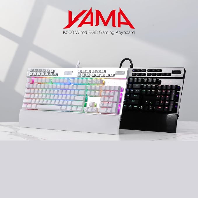 Redragon K550 RGB Gaming Keyboard, 104 Keys + 12 Macro G Keys Wired Mechanical Keyboard w/Aluminum Top Plate, Custom Clicky Purple Switch, Extra USB Port & Wrist Rest