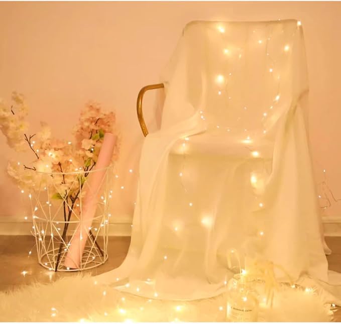 LED Fairy Lights Battery Operated String Lights Waterproof Silver Wire Firefly Lights for DIY Crafts Wedding Indoor Outdoor Christmas Patio Garden Decoration (Warm White, 66FT-200LEDS)