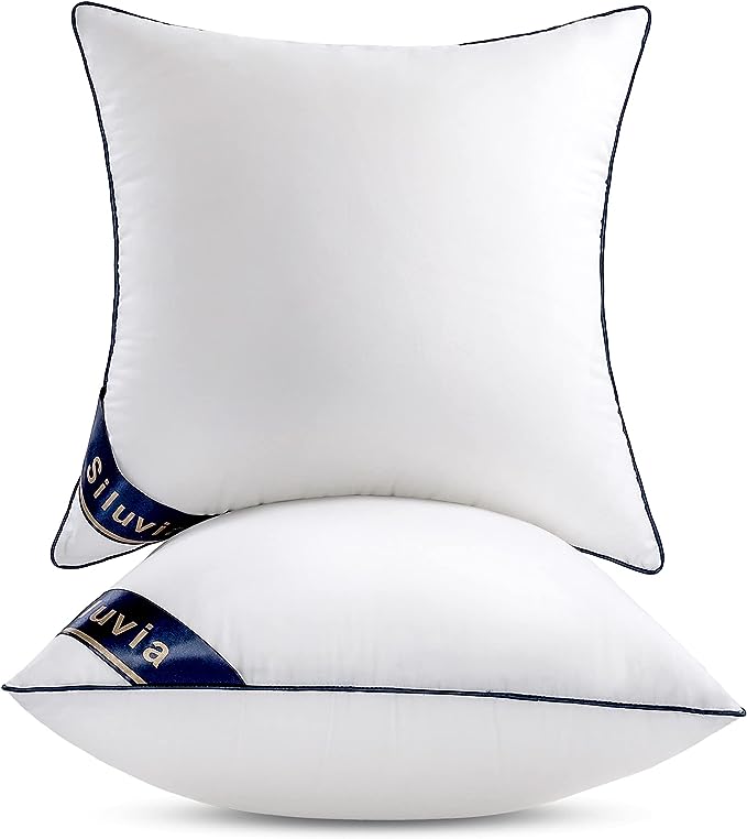 Siluvia 18"x18" Pillow Inserts Set of 2 Decorative Square Throw 18" Pillows with 100% Cotton Cover for Sofa, Couch, and Bed - White | 100% Premium Polyester Fill, Fluffy & Soft with Comfy Support - White Decorative Cushion Inserts for Couch, Sofa & Bed