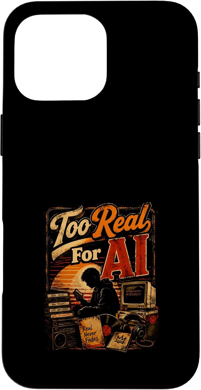 Too Real for AI - Authentic Music Lovers Case for iPhone 16 Pro Max