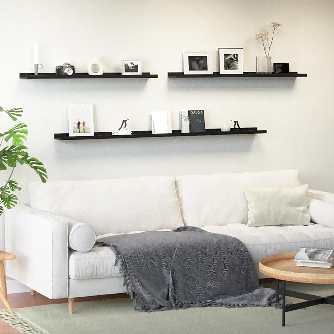 Boswillon Floating Shelves Set of 2, Long Wall Shelf with Lip, 72in, Black | Display Ledge Shelf for Room Wall, Wall Decor Shelves for Bathroom, Living Room, Bedroom, Kitchen, Nursery Room, Modern, Wood