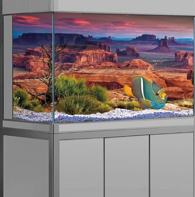 36X20IN Desert Loess Rock Cactus Oasis Reptile Habitat Background, Natural Sunset Desert Themed Terrarium Background, Aquarium Background with 10 EVA Double-Sided Tape