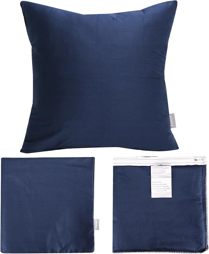 Thmyo 4-Pack 100% Cotton Comfortable Solid Decorative Throw Pillow Case Square Cushion Cover Pillowcase Sublimation Blank Pillow Covers Christmas DIY Throw Pillowcase(22x22inch/55x55cm,Midnight Blue)