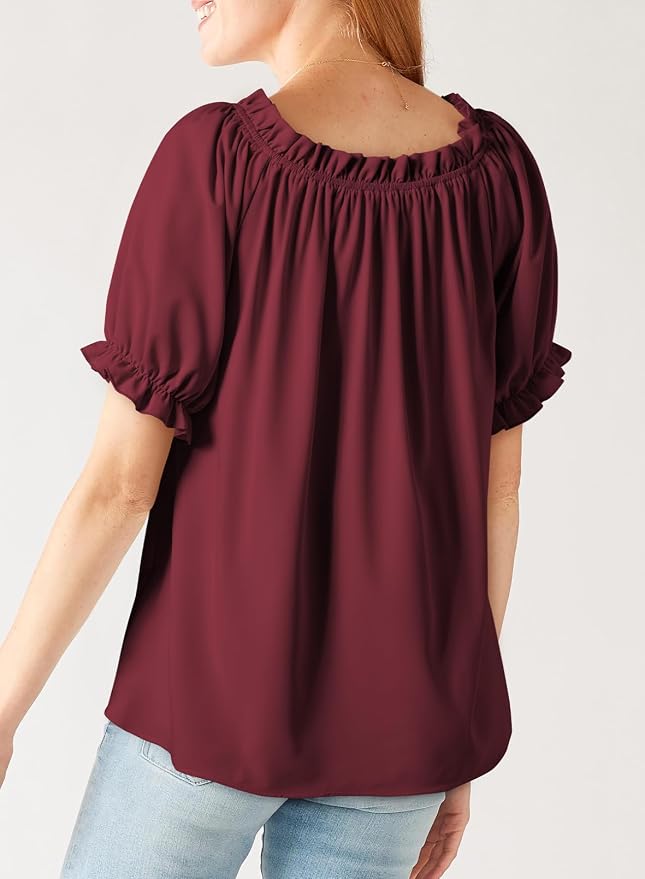 EVALESS Womens Tops Off The Shoulder Blouses for Women Dressy Casual Cute Puff Sleeve T Shirts Fashion 2026