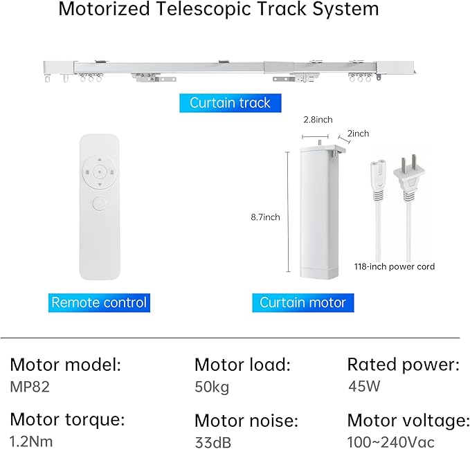 Smart Electric Curtain Ceiling Mounted Motorized Motor System Adjustable Track Length Compatible with Alexa Google Siri Apple 90-157in.