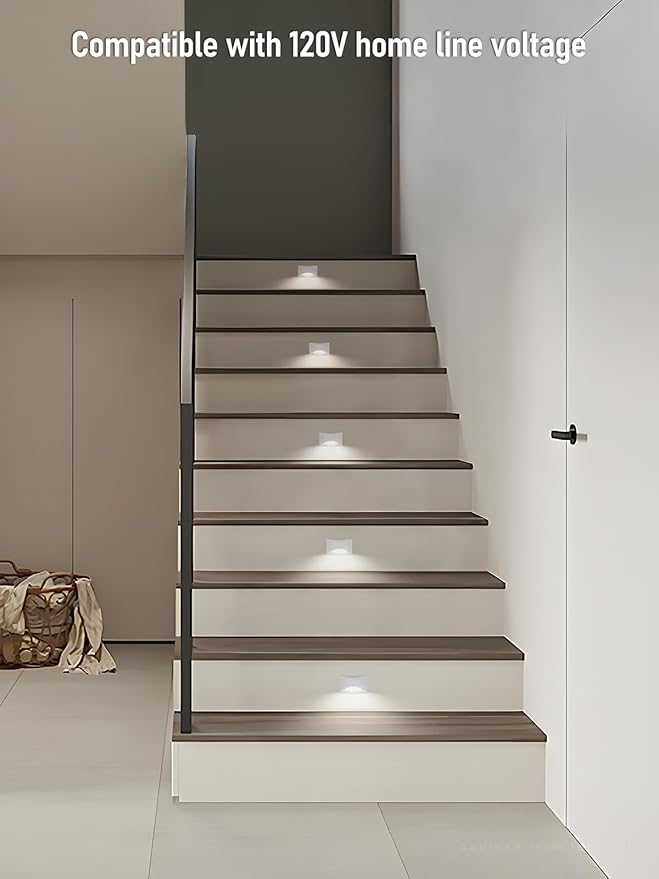 LEONLITE White 5CCT 120V LED Step Lights, 150LM 5%-100% Dimmable Stair Lights Indoor Outdoor IP65 Waterproof, Aluminum Anti-Glare Shell, CRI90 ETL 2700K/3000K/3500K/4000K/5000K, Pack of 6
