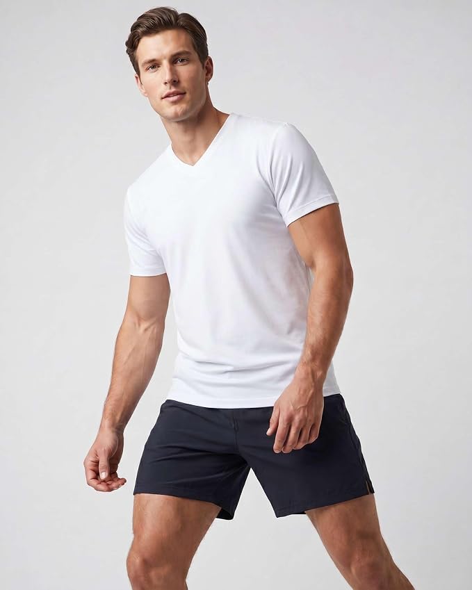 5 Pack Men's Dry Fit V Neck Gym Workout T Shirts Athletic Moisture Wicking | Cooling, Quick Dry, Breathable, Short Sleeve, Exercise, Cycling, Sports, Outdoor, Fitness, Golf, Crossfit, Hiking, Tennis