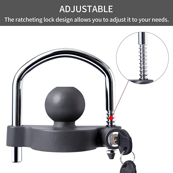 METOWARE Keyed Alike Trailer Coupler Lock Universal Adjustable Steel Trailer Hitch Lock, Anti Theft Trailer Ball Lock Towing Lock for Towing Trailer Security Fits 1-7/8",2”, 2-5/16" Coupler 2 Pack