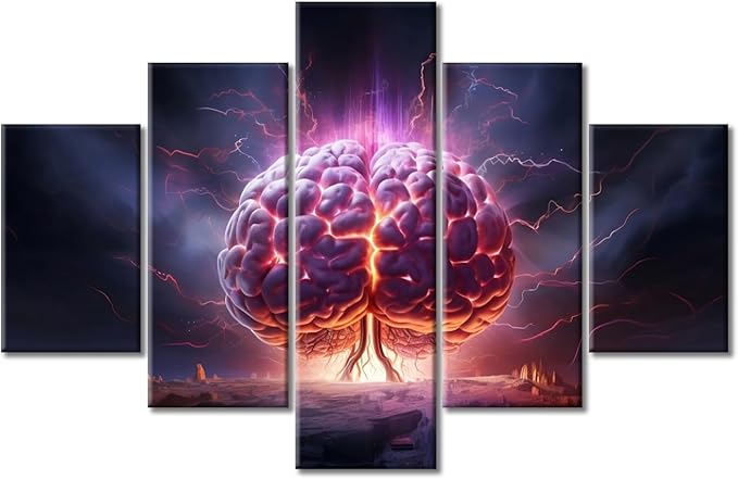 5 Panels Human Brain Canvas Wall Art Book Paintings Prints on Canvas Abstract Human Brain Modern Artwork Pictures for Living Room Bedroom Framed Ready to Hang, (60"Wx40"H)