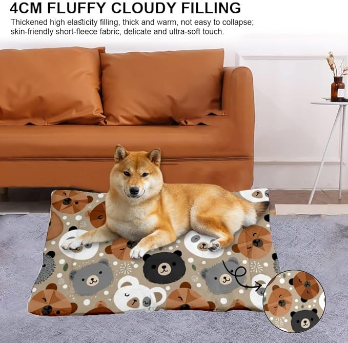 Bear Faces Cute Pet Sleeping Bed Mat for Dog Washable Dog Pads Washable Bed for Crate Non-Slip Crate Cushion Beds Small Dogs Mat Dogs Beds and Furniture Indoor Outdoor 24X18 Inch