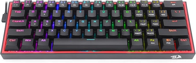 Redragon K617 Wired 60% Compact Hot-Swap RGB Gaming Mechanical Keyboard | 61 Keys Design for More Room to Aim, Swap-Ready Socket for Mod, Vibrant 20-Mode Lighting Hype Vibing, Pro Software Supported
